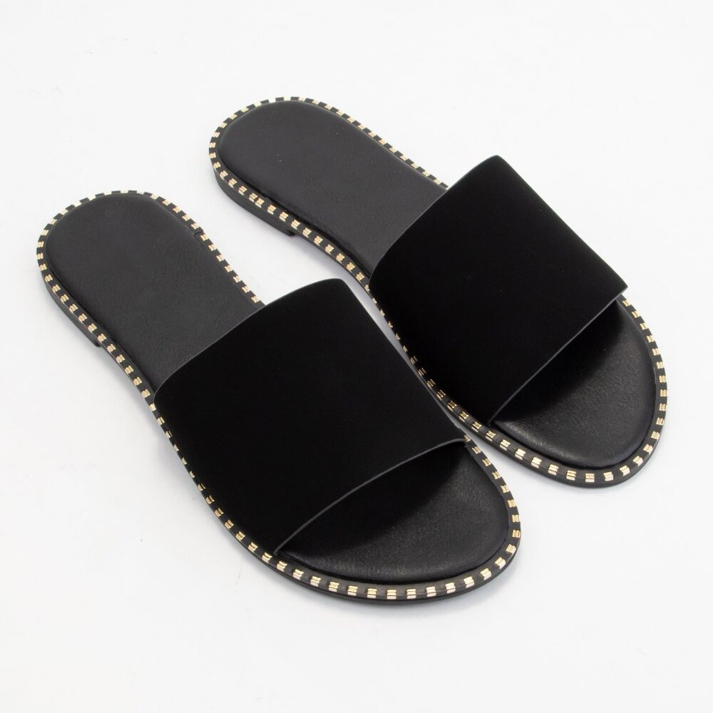 Studded Sole Black Slide Sandal